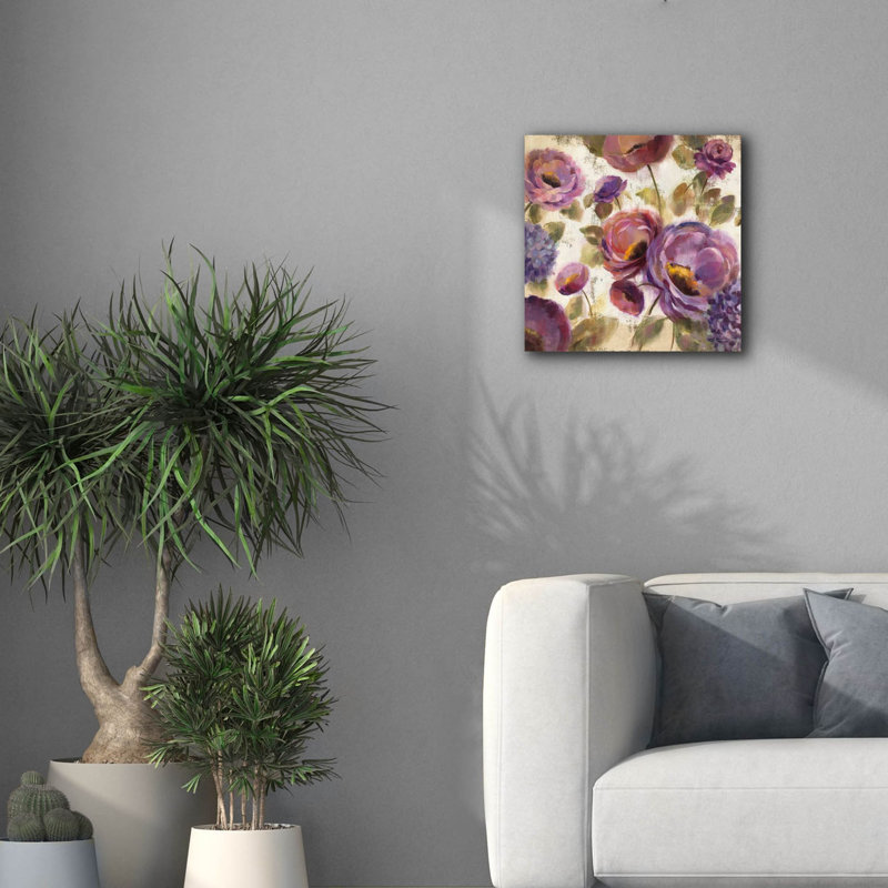 Toile épique Graffiti «Blue and Purple Flower Song 2» par Silvia Vassileva, art mural 18 po x 18 po, H 18 po x l 18 po
