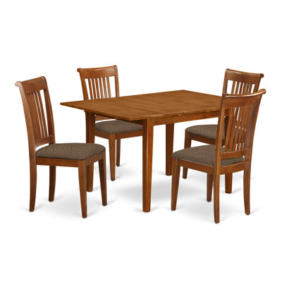 Ensemble de salle à manger 5 pièces comprenant une table de salle à manger rectangulaire avec rallonge papillon et 4 chaises de salle à manger en tissu de lin brun