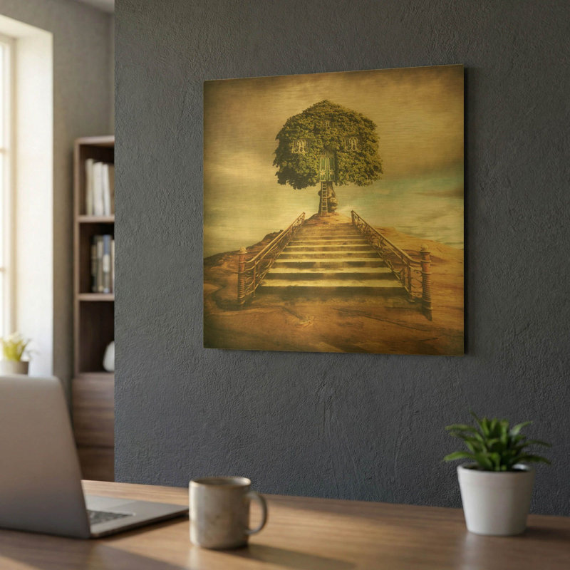 Décoration murale en métal doré « Treehouse » par Dariusz Klimczak, 24" x 24", 24 po x 24 po