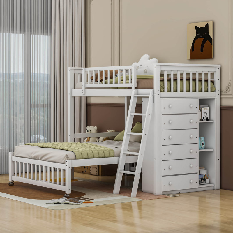 Haoyang Kids Twin Over Full Bunk Bed, White