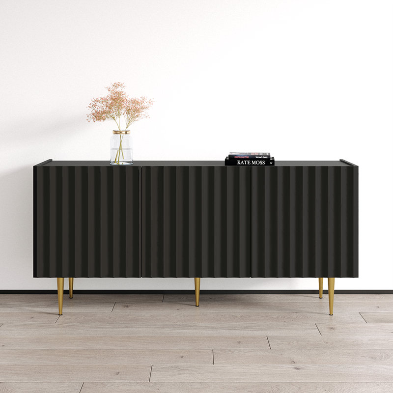 Rillie 63" Sideboard with High Gloss Finish, Black