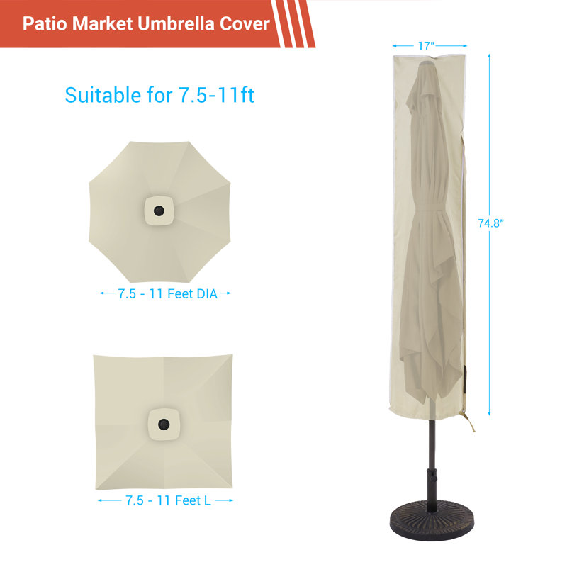 Umbrella Cover, Patio Parasol Waterproof Umbrella Covers With Zipper for 9–11ft Outdoor Cantilever Hanging Umbrellas, Beige