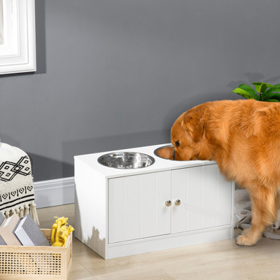 Armoire à nourriture surélevée pour chien avec bol à nourriture - espace de 44 L, l 11,79 po x H 14 po, bols surélevés blancs de 67,6 oz, hauteur, améliore la digestion,