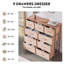 Commode Reinardo à 9 tiroirs de 100 cm de large avec dessus en bois, commode haute avec structure en acier robuste, idéale pour la garde-robe, la chambre ou le salon.-2059246249