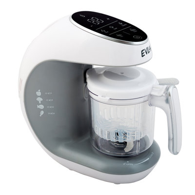 Baby Food Maker and Blender - Blend, Grind, Steam, and Cook Homemade Baby Food - Self Cleaning Machine with Touch Screen and 6 Reusable Pouches by EVLA’s (White)