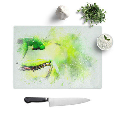 Tempered Glass Peering Praying Mantis Chopping Board