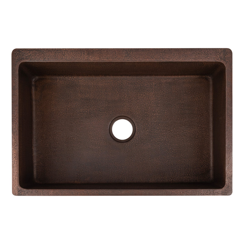 Terra Firma 33'' L Single Bowl Copper Kitchen Sink, Dark Brown