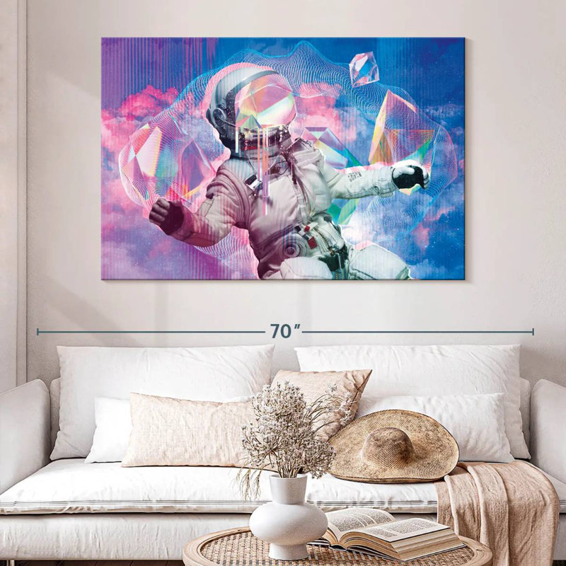 Astronaute rétro flottant, H 34 po x l 51 po