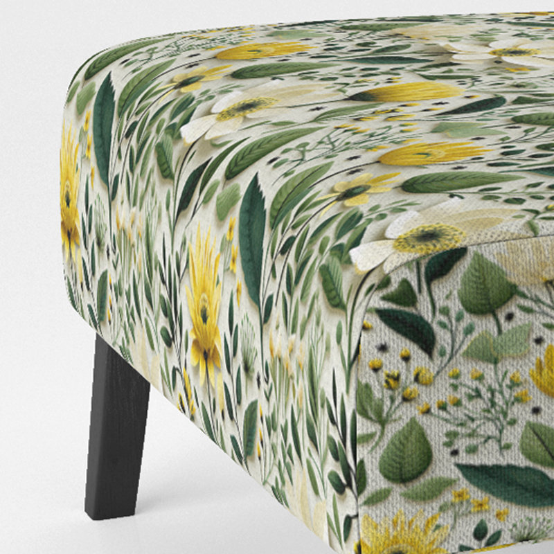 Meadow Greenery Botanical Green - Upholstered Bohemian & Eclectic Accent Slipper Chair