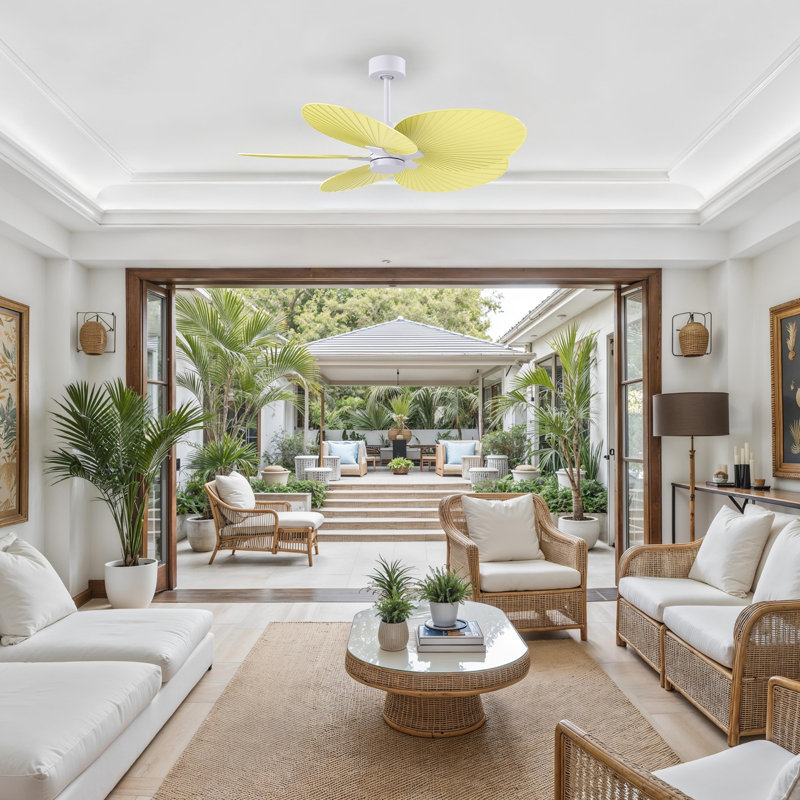 Alessandra - Five Blade Ceiling Fan, Matte White, Light Yellow