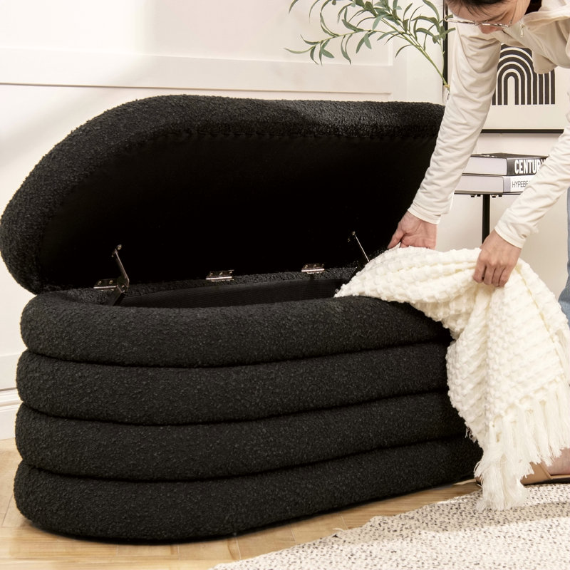 Banc de rangement ovale rembourré 49 po Fuji, Noir