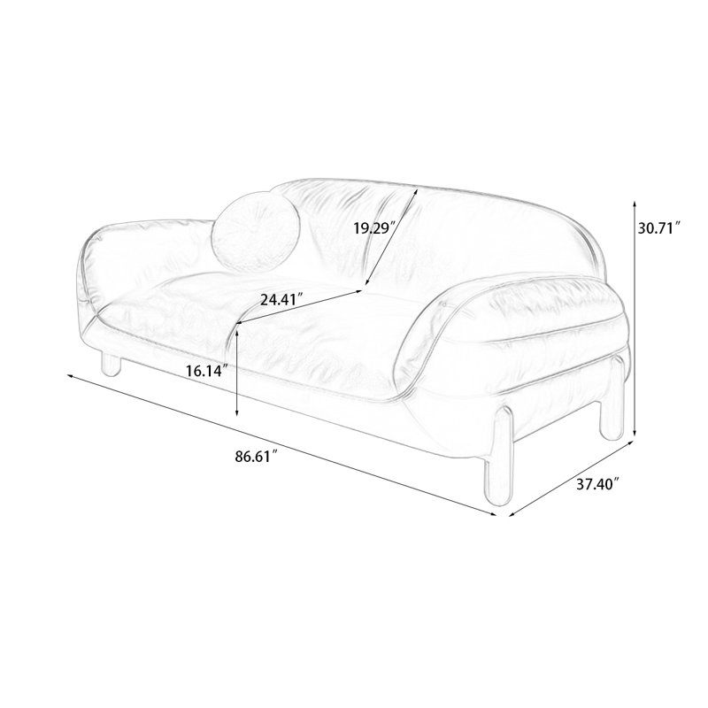 Black Genuine Leather Standard Sofa bed cushion couch, 2, 30.71'' H x 86.61'' W x 37.4'' D