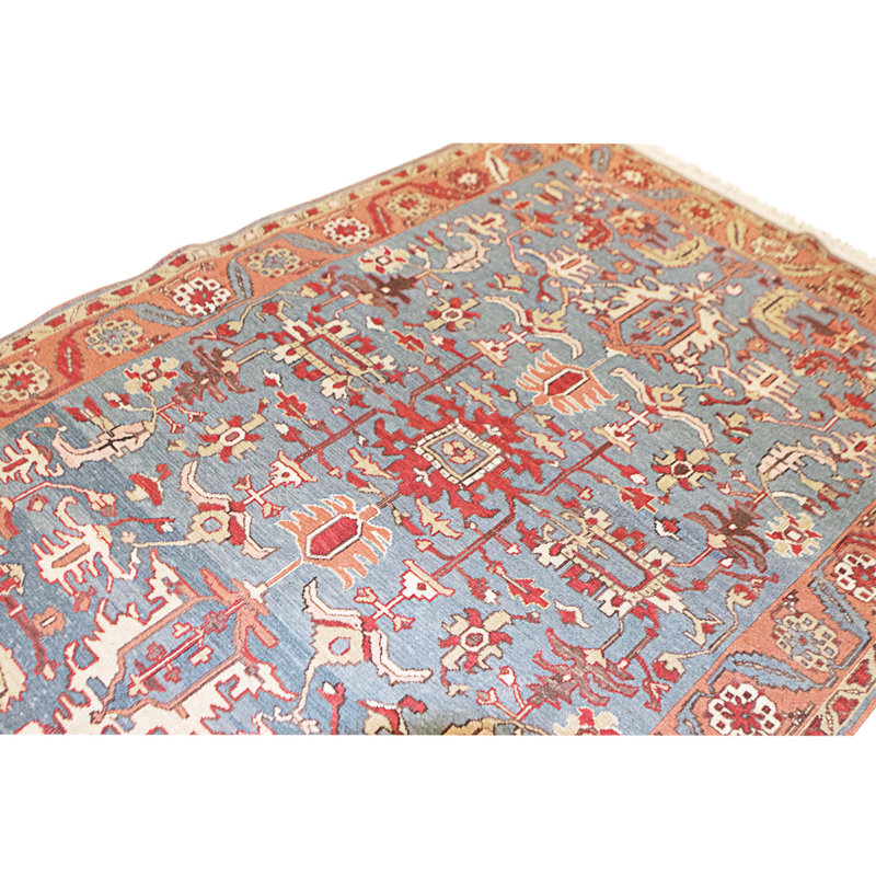 Hand Knotted Wool Area Rug in Green And Red