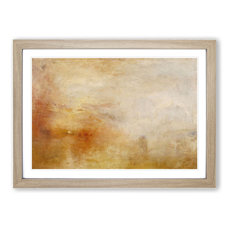 Sun Setting over a Lake by Joseph Mallord William Turner - Framed Print, Oak Framed, 27cm H x 36cm W x 2cm D