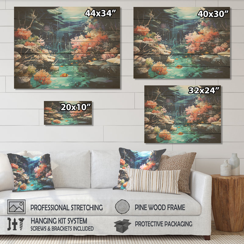 Realistic Underwater Coral Garden II - Coral On Wood Print, 24" H x 32" W x 0.78" D