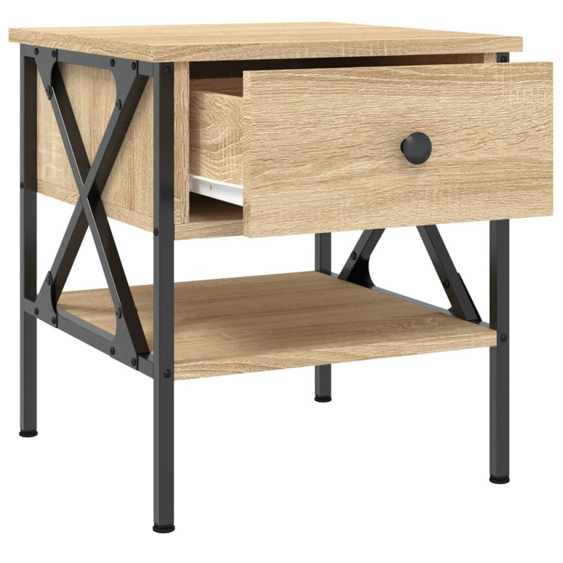 Tahnaout 40cm W Iron Bedside Table, Set of 2, Sonoma Oak