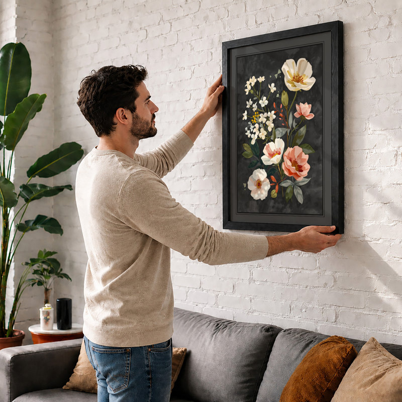 Blooms Study Botanical - Framed Print, Black, A4 - 29.7 x 21.0 cm