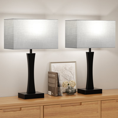 16.5'' Black Bedside Lamp for Nightstands with Touch Control and Charging Ports