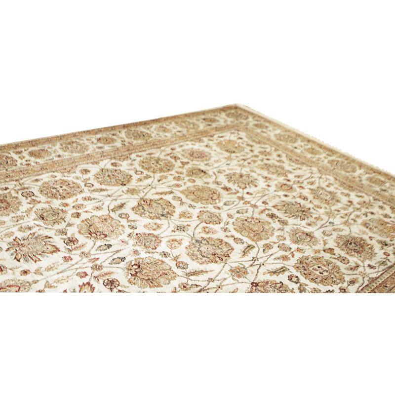 Hand Knotted Wool Area Rug in Cream