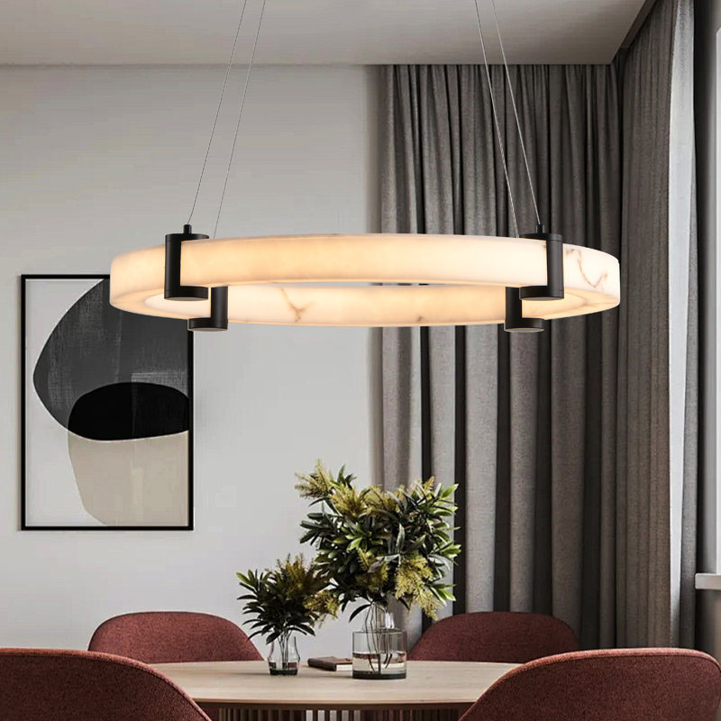 Luminaire suspendu 23,6 po DEL moderne avec abat-jour imitation marbre, hauteur réglable