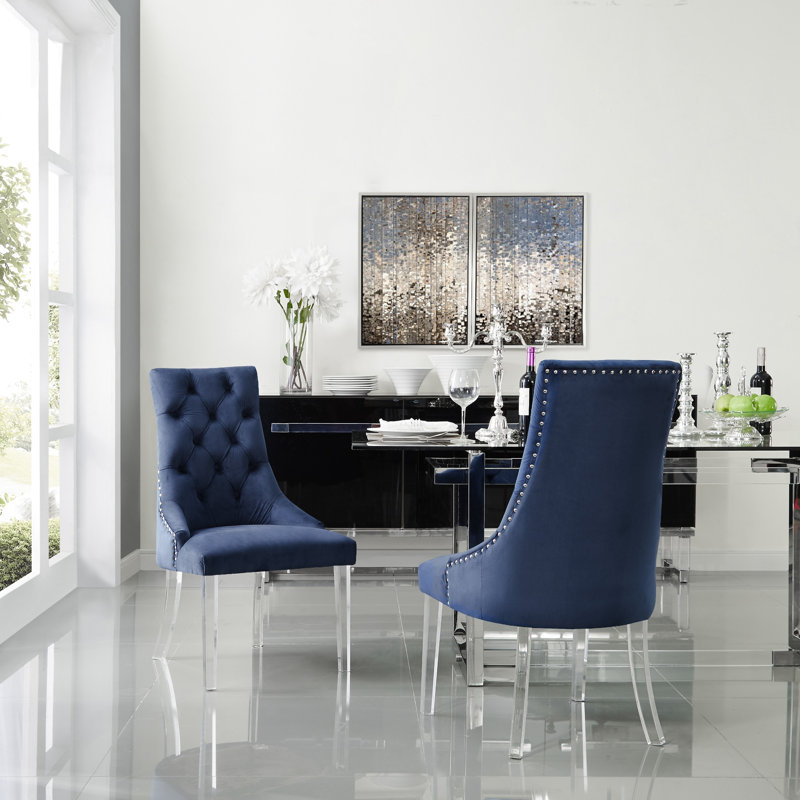 Baek Jane Acrylic Leg Dining Chair, Velvet Navy