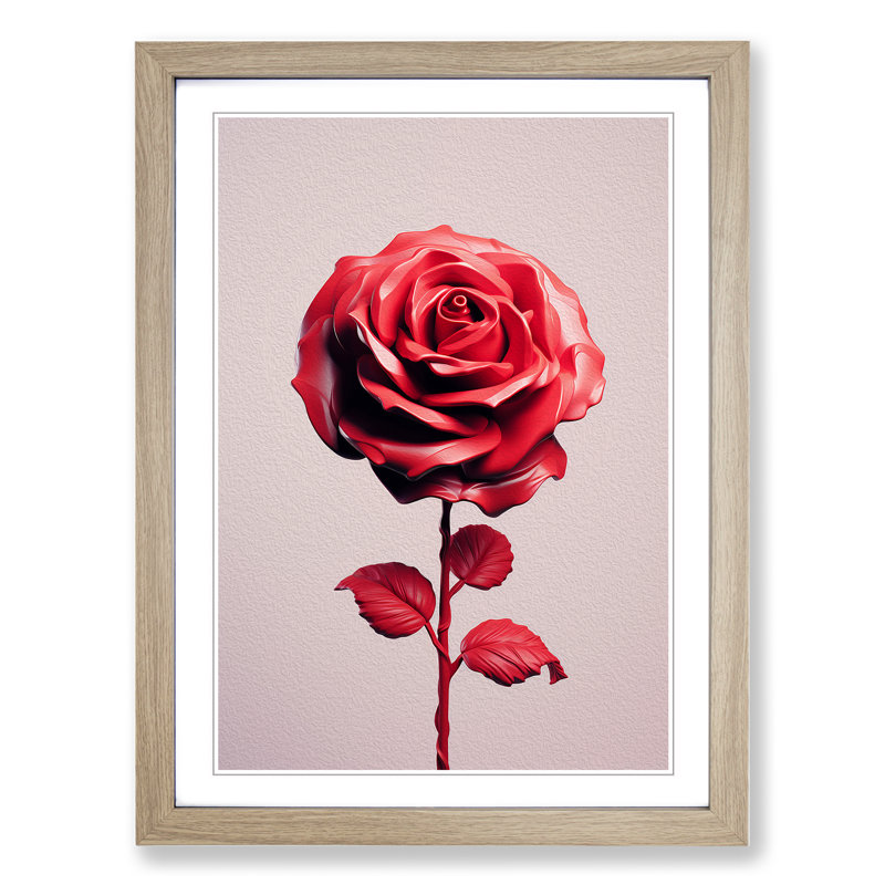 Rose Minimalism - Single Picture Frame Print on Wood, 64cm H x 46cm W x 2cm D, Oak