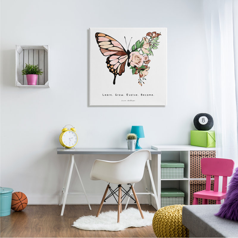 «Apprendre, grandir, évoluer, devenir un motif de papillons pour enfants», H 30 po x l 30 po x P 1,5 po, Toile tendue