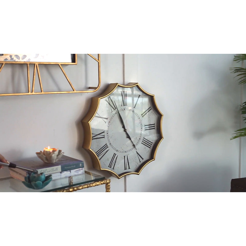31.5" Gold Industrial Square Wall Clock with Roman Numerals