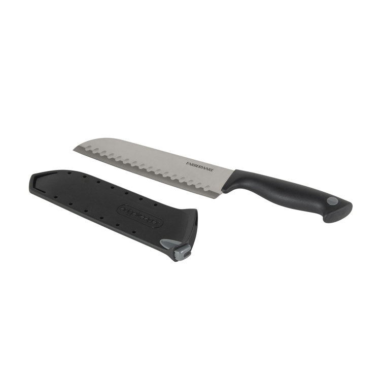 Farberware Ceramic 5-Inch Santoku Knife With Custom-Fit Blade Cover,  Razor-Sharp Kitchen Knife With Ergonomic, Soft-Grip Handle,  Dishwasher-Safe, 5-Inch, Aqua