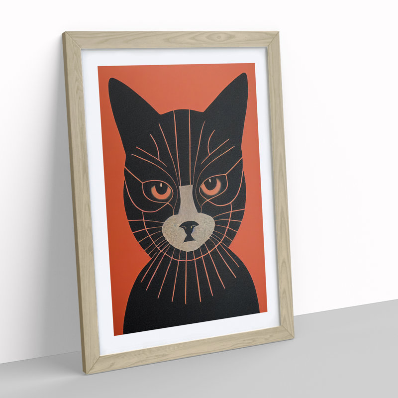 Mesmerising Cat Abstract - Framed Print, 34cm H x 25cm W, Beige