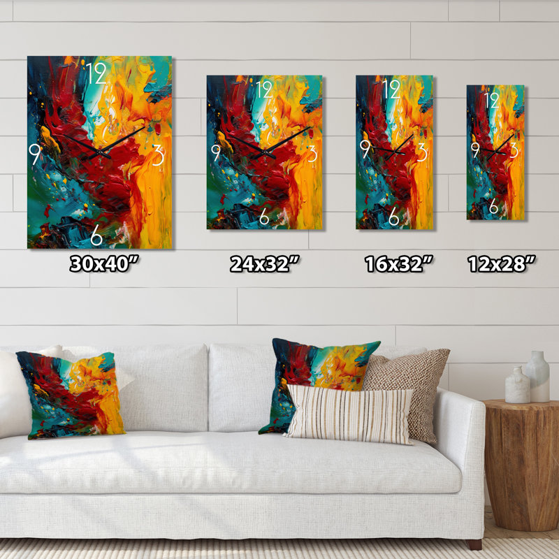 Yellow And Turquoise Journey Of Abstraction IV - Abstract Modern Wall Clock, Small