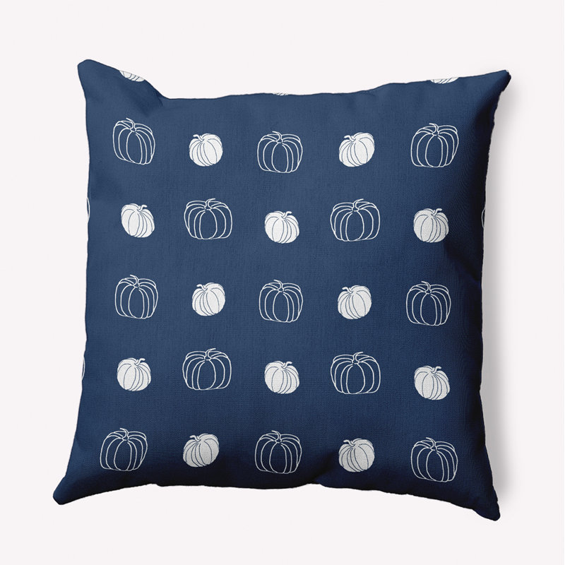 Coussin décoratif à motif citrouille, H 20 po x l 20 po, Carré, Bleu marine