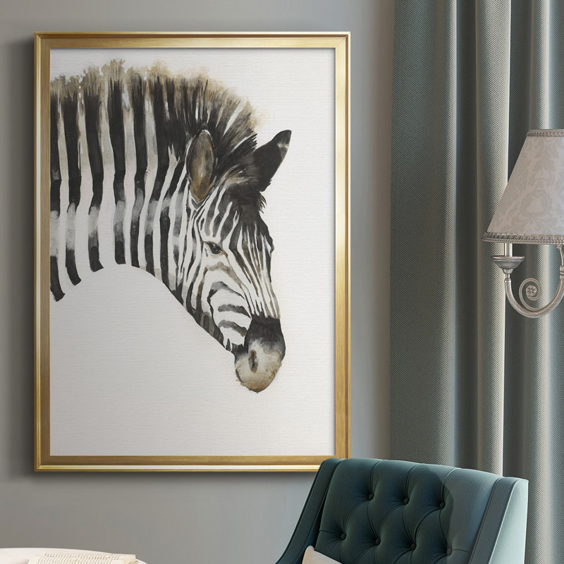 Zèbre à rayures encadrées sur papier, Or, H 24,5 po x l 18,5 po x P 1,25 po