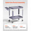 Chariot utilitaire, capacité de 250 kg, chariot de service à 2 niveaux avec roues pivotantes à 360° et roues fixes (dont 2 avec freins), en plastique robuste avec plateau de rangement, idéal pour le rangement d'outils dans un garage, un entrepôt ou un atelier (gris).