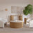 Aster 36" Coffee Table In Reeded Birch with Travertine Top