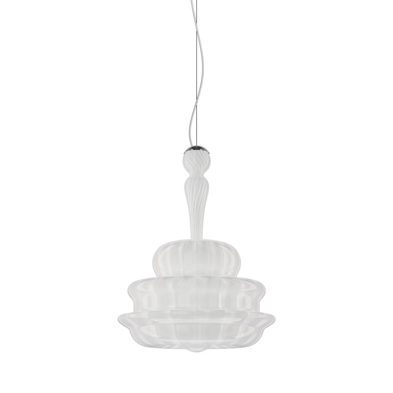Novecento Suspension M Crystal Striped Glass Glossy Chrome E26 Ul, 101" H x 17" W x 17" D, Crystal Striped Glass