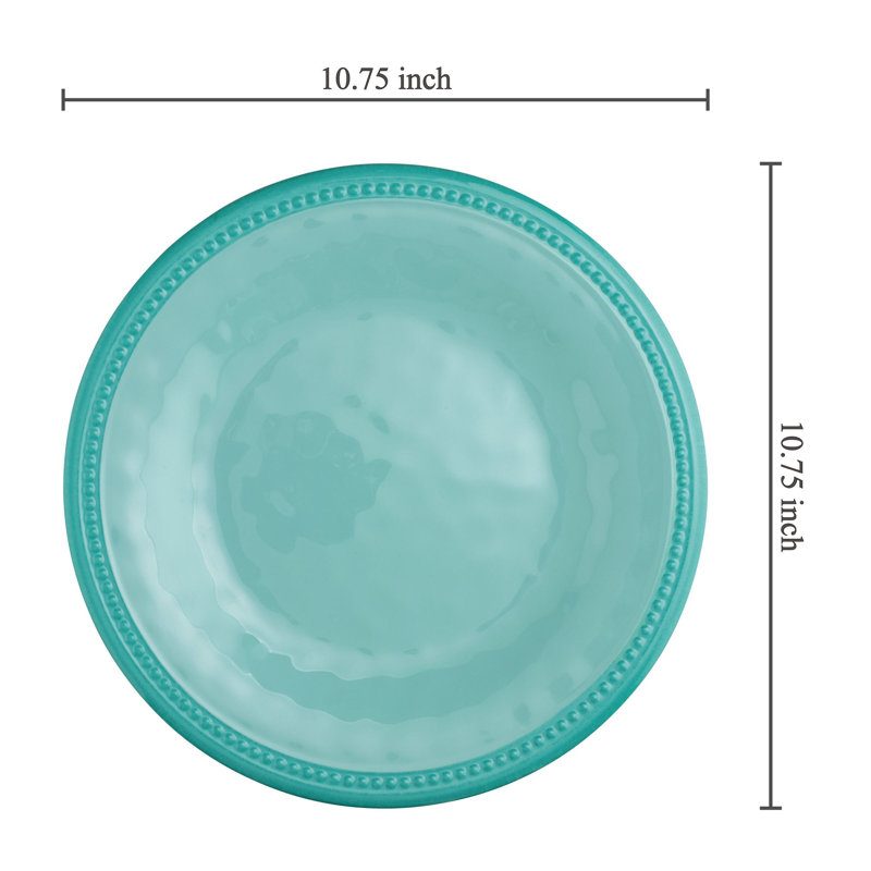 6-Piece Beaded 10 3/4" Melamine Plate, Aqua