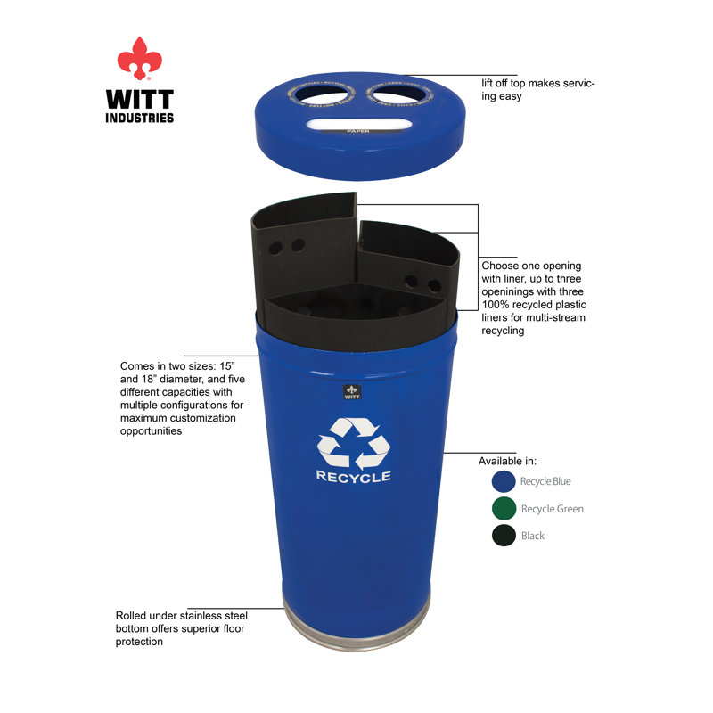Poubelle de recyclage multi-compartiments Metal Recycling, Bleu, 24