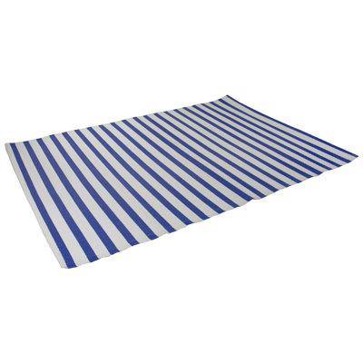 Tapis extérieur rectangulaire rayé bleu et blanc 4 pi x 6 pi