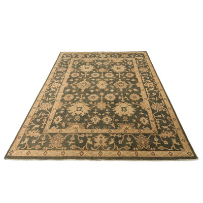 Tapis décoratif bleu oriental noué à la main en laine Kirtley