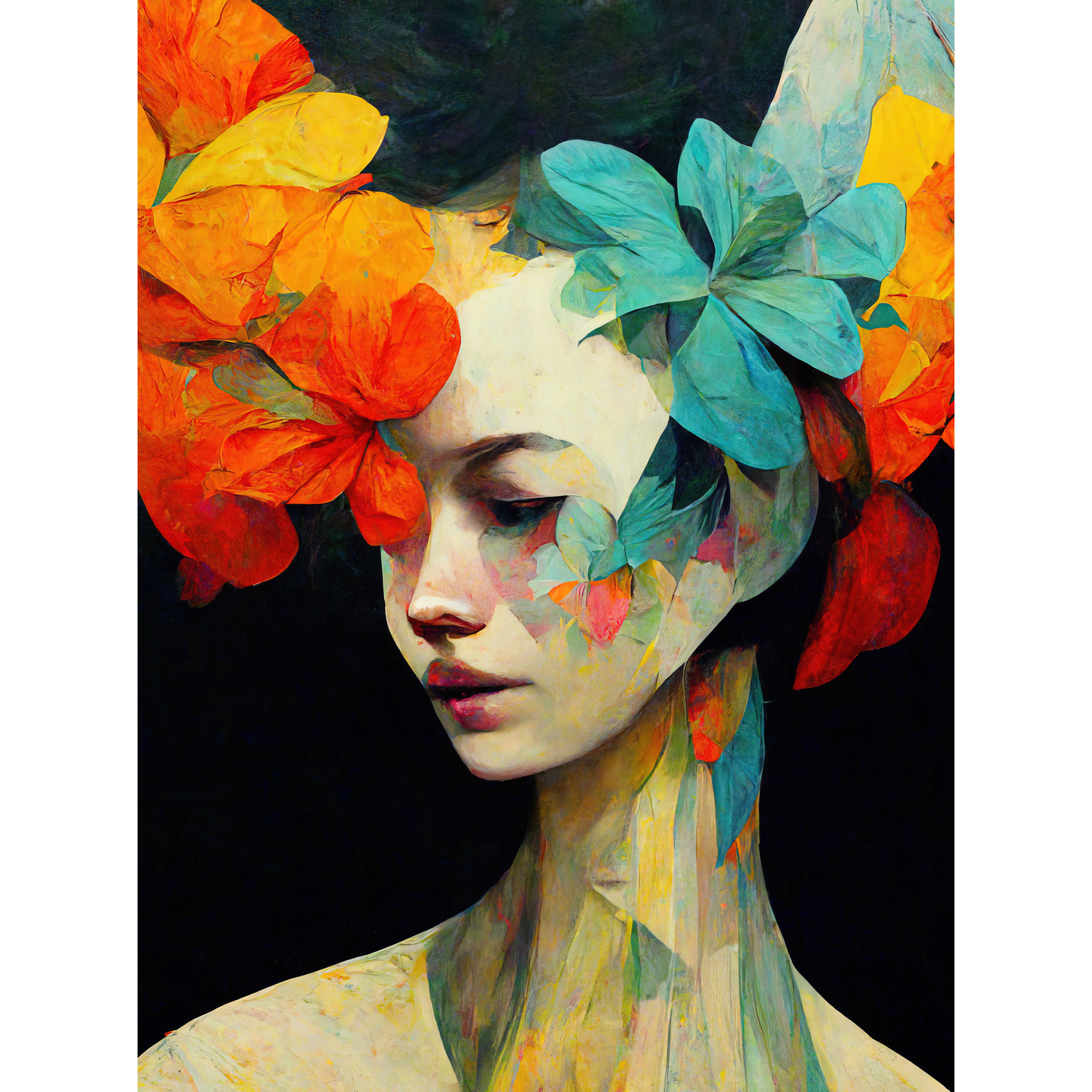 Wee Blue Coo Floral Feminine Portrait Abstract Style - Art Prints ...