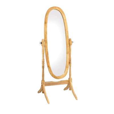 59.25" Tall Standing Wooden Floor Mirror With Natural Finish, Oval Shape