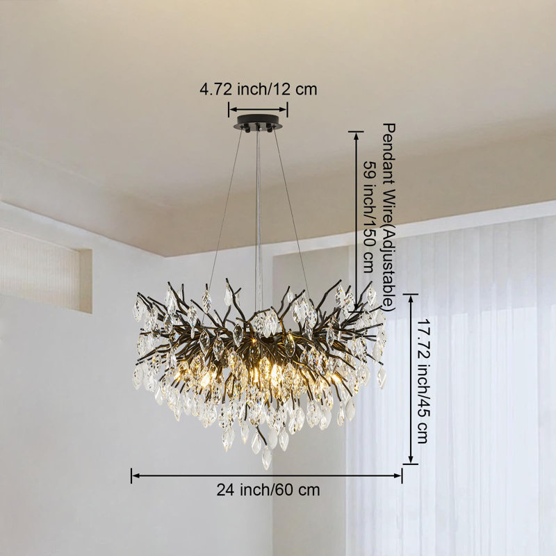 Grand lustre en cristal, H 17,72 po x l 24 po x P 24 po, 8 lumières