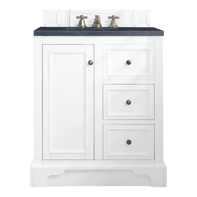 Kewstoke 31.3'' Single Bathroom Vanity with Top, Bright White, Charcoal Soapstone Quartz, 8" Widespread