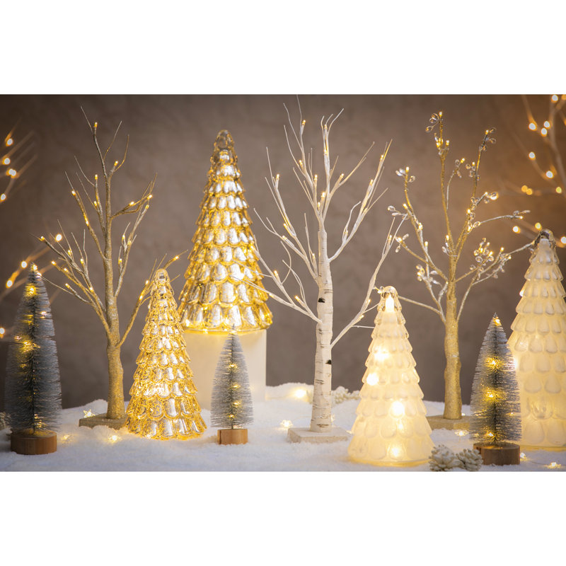 Ensemble d'arbres à DEL avec paillettes argentées