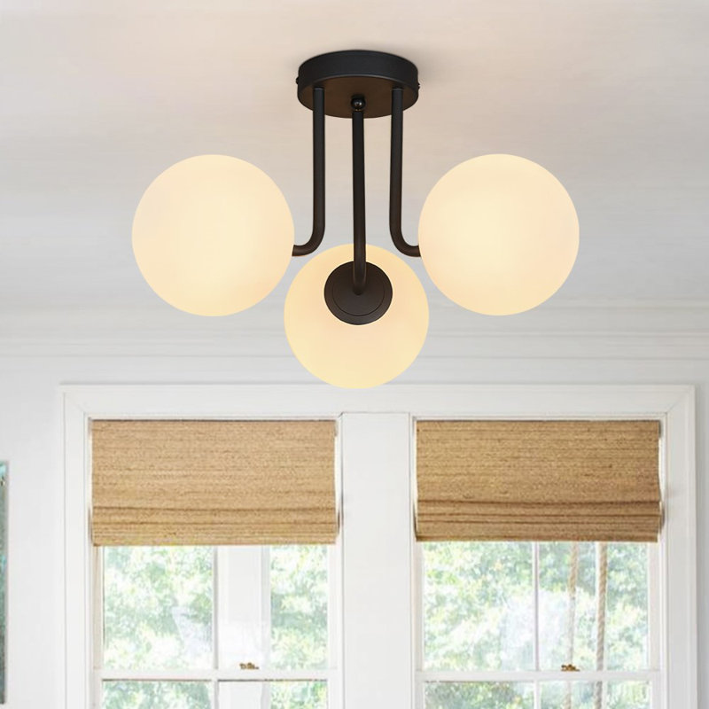 Semi Flush Mount Ceiling Light White Globe Glass Shade Ceiling Lights Modern  Ceiling Light Furnitures for Farmhouse,Dinning Room,Living Room,Foyer Hallway(3 light)