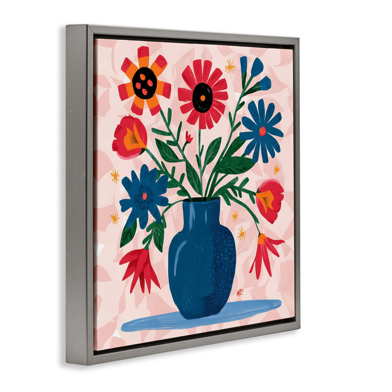  «Vibrant Mixed Flowers», art mural par LSR Design Studio, H 25 po x l 25 po, Cadre flottant gris lustré