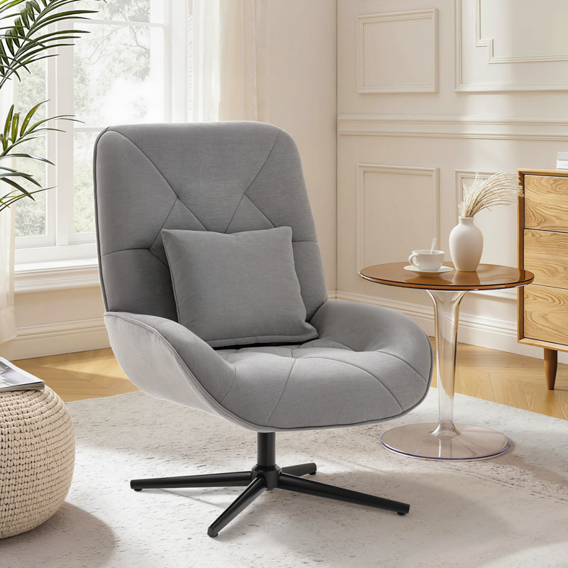 Upholstered Swivel Armchair, Light Grey