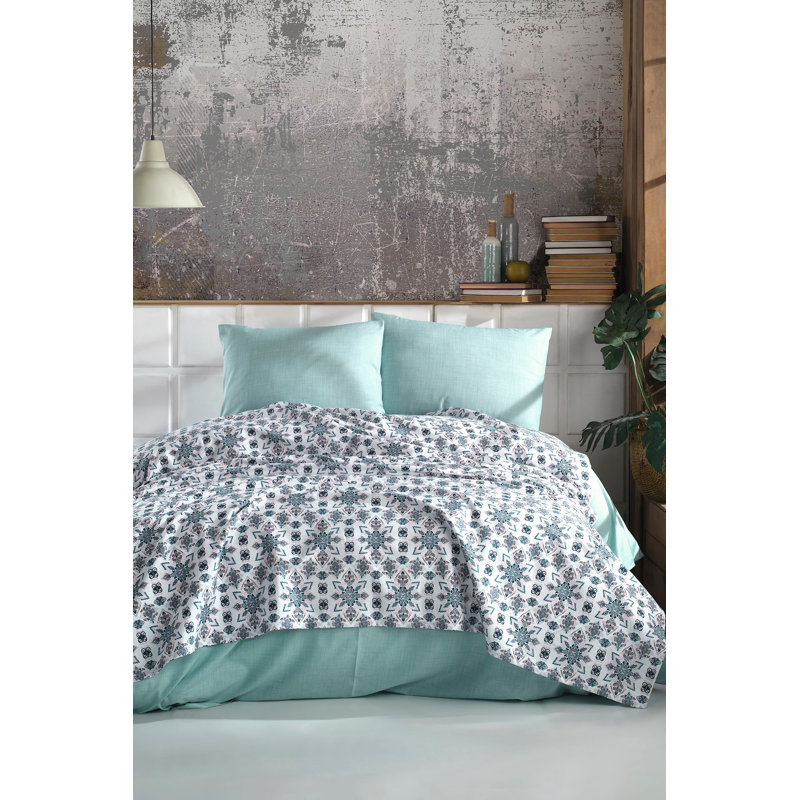 Ensemble de housse de couette 100% coton damier vert / brun / blanc 4 pièces