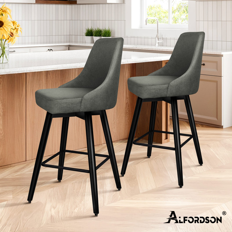 Swivel Upholstered Counter Stool with Metal Frame, Dark Grey/Black